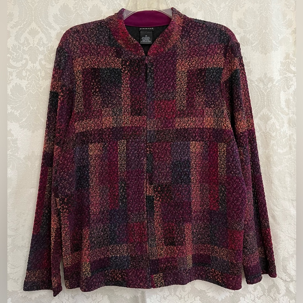 Citiknits Geo Abstract Pattern Textured Lightweight Jacket Plus Size 2X Full Zip